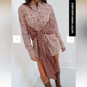 Mary Zebra Button Tie Mini Dress - Brown/Cream - XS